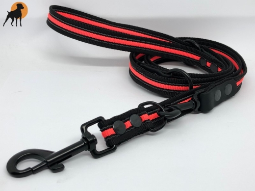 HWP Führleine gummiert/Biothane, 3-fach verstellbar, 20mm x 230cm, Beschläge Schwarz