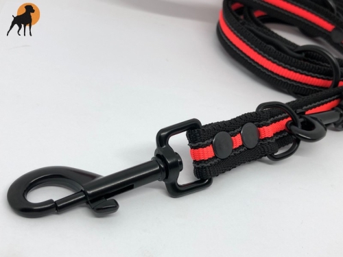 HWP Führleine gummiert/Biothane, 3-fach verstellbar, 20mm x 230cm, Beschläge Schwarz