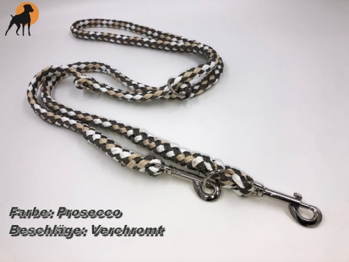 Tauwerk Doppelführleine G2, handgeflochten, 3-fach verstellbar, 12mm x 230cm, Prosecco