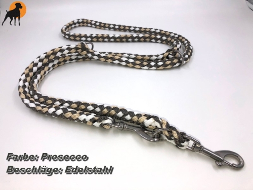 Tauwerk Doppelführleine G2, handgeflochten, 3-fach verstellbar, 12mm x 230cm, Prosecco