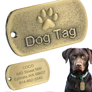 Hundemarke DogTag, ca. 40 x 20mm, Messing, inkl. Gravur