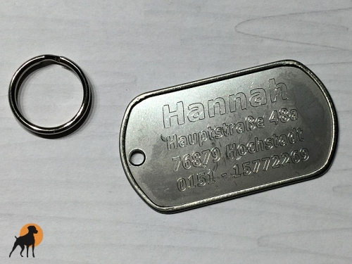 Dog Tag Hundemarke mit Wunschgravur, max. 4 Zeilen, Edelstahl matt