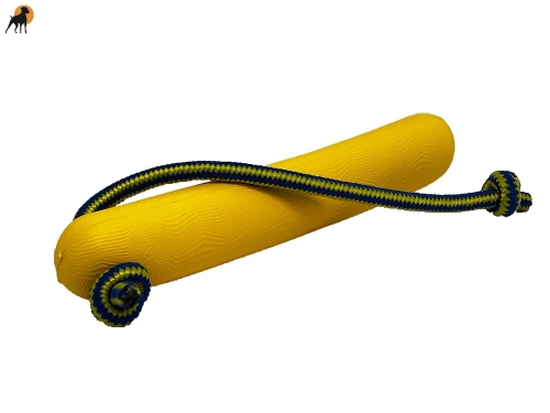 Apportierstick aus Schaustoffmaterial am Seil, ca. 5 x 22cm