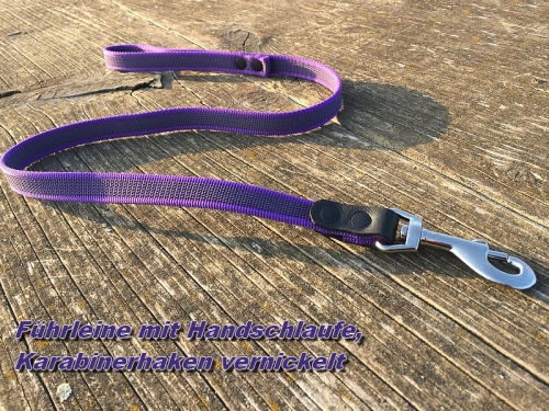 HWP Führleine gummiert 20mm, Karabinerhaken chrom, Handschlaufe wählbar