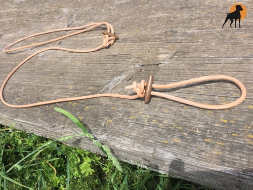 Flüsterleine 6mm x 300cm aus Rundleder, mit Holzknebeln, Design 2