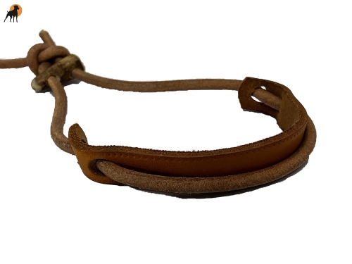 Flüsterleine 5mm x 350cm aus Rundleder, mit Hornteilen und Kehlkopfschutz