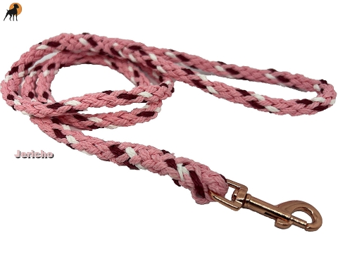 Tauwerk Führleine G1 handgeflochten, 9mm mit Handschlaufe, Karabiner Rosegold