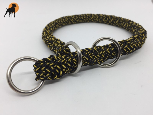 G1 Tauwerk Halsband Basic 15mm mit Zugstop, rund geflochten, Schwarz-Gelb