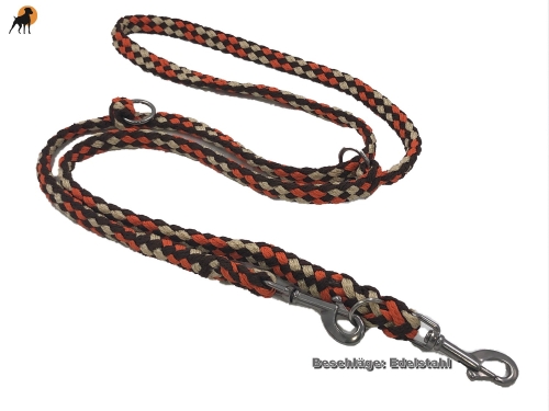 Tauwerk Doppelführleine G2, handgeflochten, 3-fach verstellbar, 12mm x 230cm, Marokko