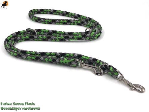 Tauwerk Doppelführleine G2, handgeflochten, 3-fach verstellbar, 12mm x 230cm, Green Flash
