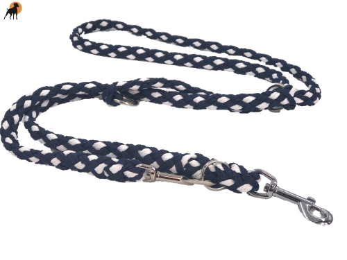 Tauwerk Doppelführleine G2, handgeflochten, 3-fach verstellbar, 12mm x 230cm, Nachtblau