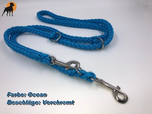 Tauwerk Doppelführleine G2, handgeflochten, 3-fach verstellbar, 12mm x 230cm, Ocean