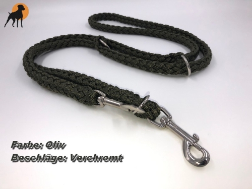 Tauwerk Doppelführleine G2, handgeflochten, 3-fach verstellbar, 12mm x 230cm, Oliv