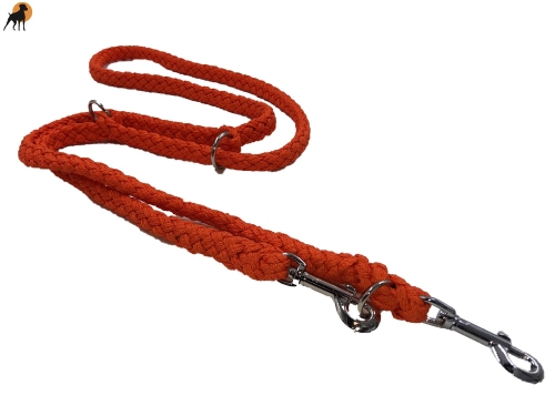 Tauwerk Doppelführleine G2, handgeflochten, 3-fach verstellbar, 12mm x 230cm, Orange