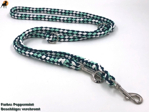 Tauwerk Doppelführleine G2, handgeflochten, 3-fach verstellbar, 12mm x 230cm, Peppermint