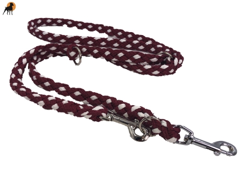 Tauwerk Doppelführleine G2, handgeflochten, 3-fach verstellbar, 12mm x 230cm, Wildrose