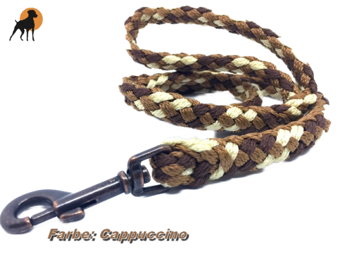 Tauwerk Führleine G2, 12mm mit Handschlaufe, rund geflochten, Karabiner Kupfer Antik-Optik