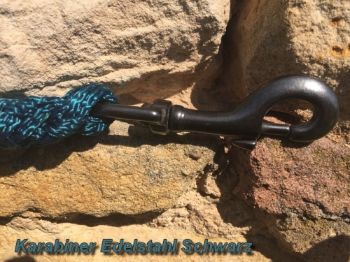 Tauwerk Führleine G2 Ebony 12mm m. HS, Karabiner Edelstahl Schwarz, Petrol