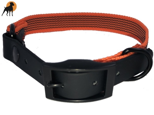 Halsband Classic 20mm aus gummiertem Gurtband, Beschläge Schwarz