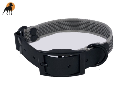 Halsband Classic 25mm aus gummiertem Gurtband, Beschläge Schwarz