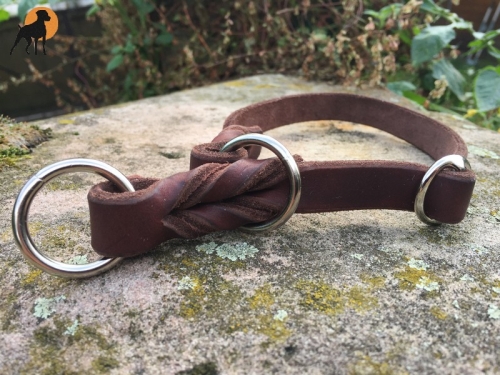 Fettleder Schlupfhalsband 15mm x 35cm mit Stop, eingeflochten, Dunkelbraun