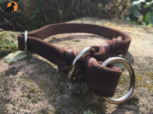 Fettleder Schlupfhalsband 22mm x 40cm mit Stop, eingeflochten, Dunkelbraun