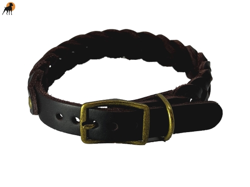 Softleder-Halsband 30mm x 50cm, Dunkelbraun / Beschläge Antik