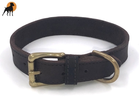 Softleder-Halsband Premium, 25mm, Beschläge Vollmessing, Dunkelbraun