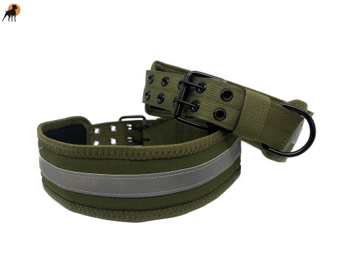 Nylon-Halsband XXL, 70mm, gefüttert, mit reflektierendem Streifen, oliv