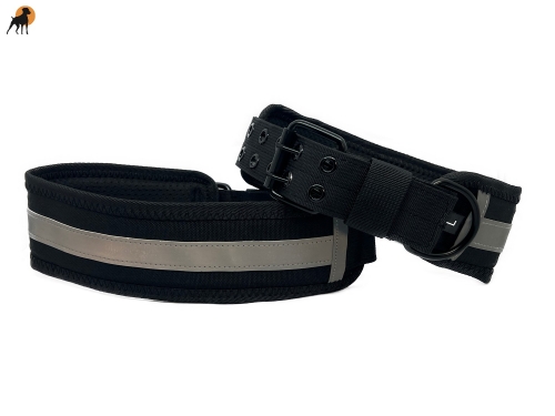 Nylon-Halsband XXL, 70mm, gefüttert, mit reflektierendem Streifen, schwarz