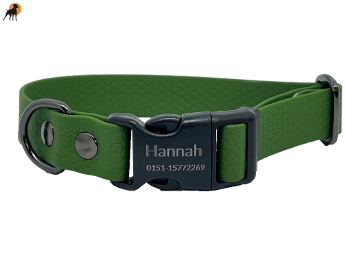 TPU Hexa Halsband FUN 25mm mit Laser-graviertem PVC-Verschluß, verstellbar