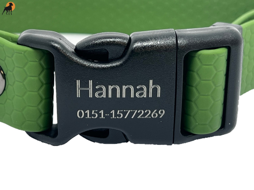 TPU Hexa Halsband FUN 25mm mit Laser-graviertem PVC-Verschluß, verstellbar