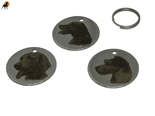 Edelstahl-Hundemarke, rund, ca. 25 x 1mm, Rassemotiv