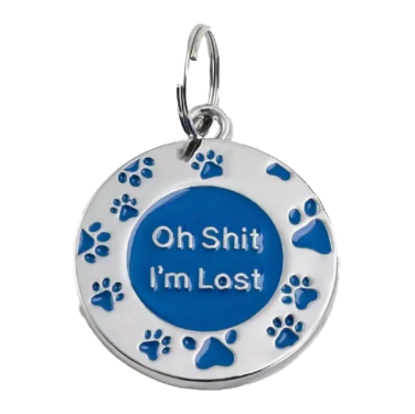 Hundemarke, Oh Shit i´m lost, 28mm, Blau, inkl. Wunschgravur