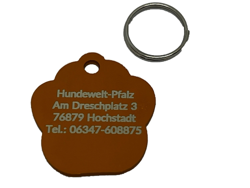 Hundemarke Pfote, Aluminium, ca. 28x27x1,2mm