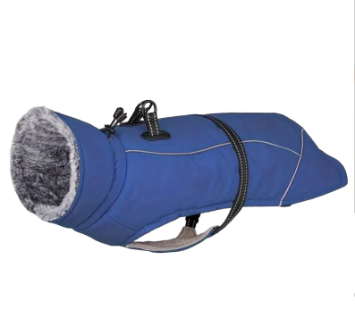 Hundemantel mit Plüsch-Kragen und Führgurt, 3XL (50cm), Blau