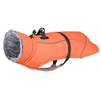 Hundemantel mit Plüsch-Kragen und Führgurt, Signalorange