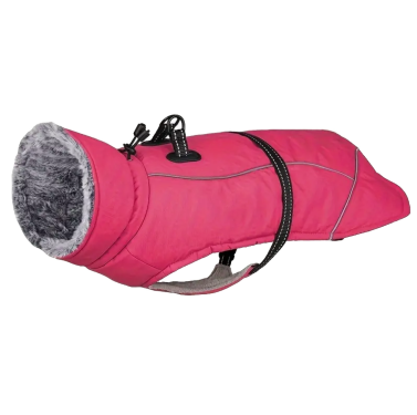 Hundemantel mit Plüsch-Kragen und Führgurt, 3XL (50cm), Pink