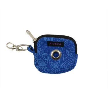 Nijens Kotbeutelspender ERFURT mit Öse + Karabiner, ca. 7x9,5x3cm, inkl. 1 Rolle Kotbeutel, blau mit Muster