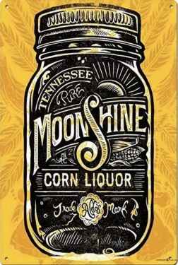Moonshine Vintage Blechschild Mason Jar, Metall, Gelb, ca. 30 x 20cm