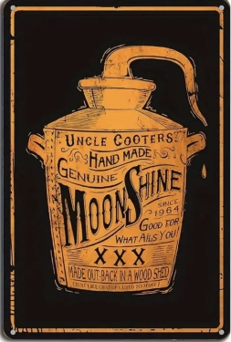 Moonshine Vintage Blechschild Moonshine Uncle Cooters, Metall, ca. 30 x 20cm