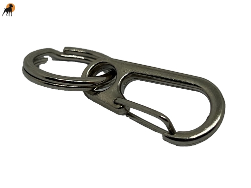 Schnellwechsler mit Federkarabiner für Hundemarken, verchromt