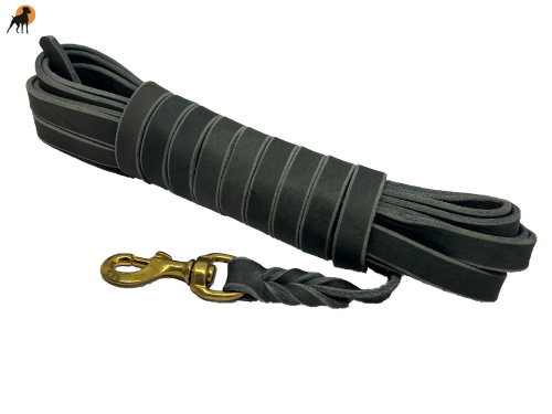 Softlederleine 17mm x 7,5m, Kanten abgerundet, ohne Handschlaufe, Grau