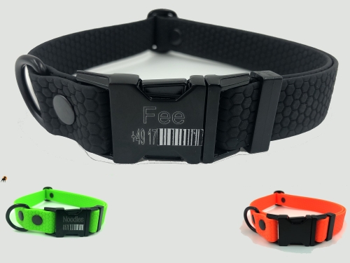 TPU Hexa Halsband 20mm mit Metallschluß und Gravur, verstellbar 20mm x 35-50cm