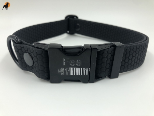 TPU Bark Halsband 20mm mit Metallverschluß und Gravur, verstellbar 20mm x 35-50cm, schwarz