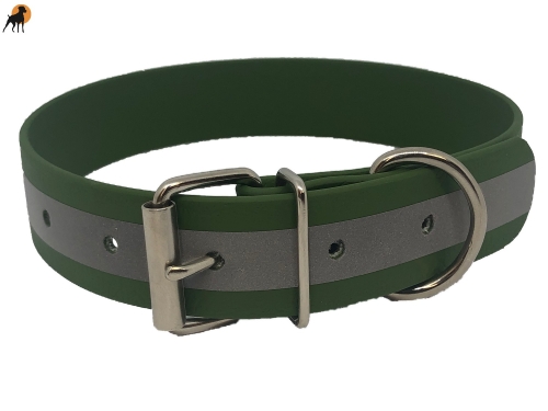 TPU Reflect Warnhalsband Basic, mit Rollschnalle, Breite: 25mm, Olivgrün