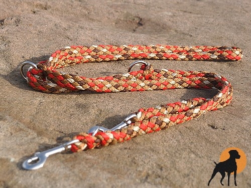 Tauwerk Doppelführleine G2, handgeflochten, 3-fach verstellbar, 12mm x 230cm, Indian Summer
