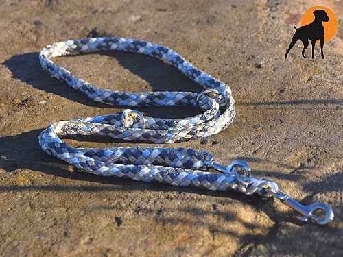 Tauwerk Doppelführleine G2, handgeflochten, 3-fach verstellbar, 12mm x 230cm, Limestone