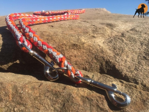 Tauwerk Doppelführleine G2, handgeflochten, 3-fach verstellbar, 12mm x 230cm, Sunrise