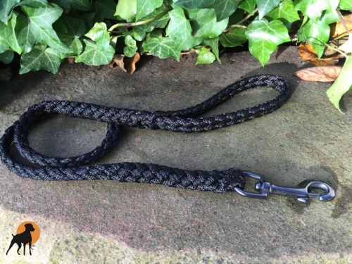 Tauwerk Führleine G2 Ebony 12mm m. HS, Karabiner Edelstahl Schwarz, Schwarz